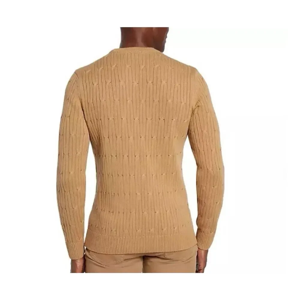 Express‎ Men's Braided Cable Knit Sweater Long Sleeves Crew Neck Pecan Color, L